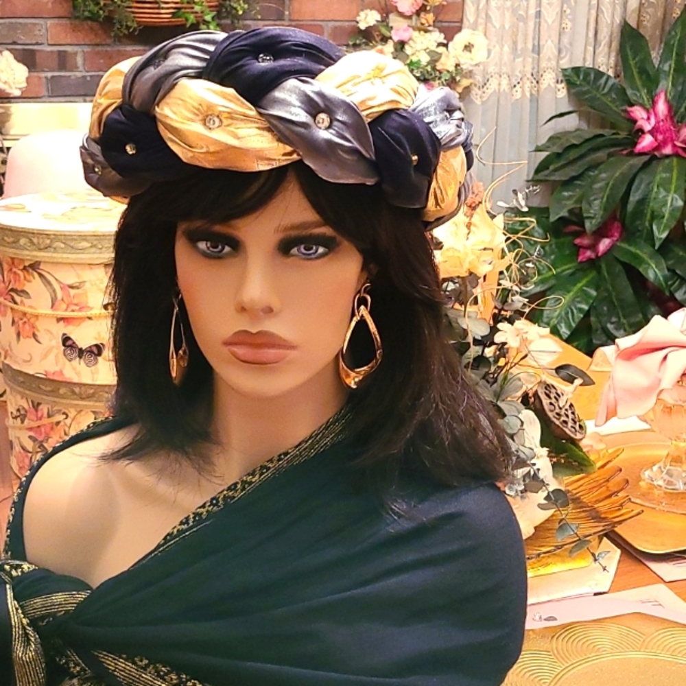 French Braided Puffy Padded Rhinestone Embellished Headband /Turban /Twist Hat